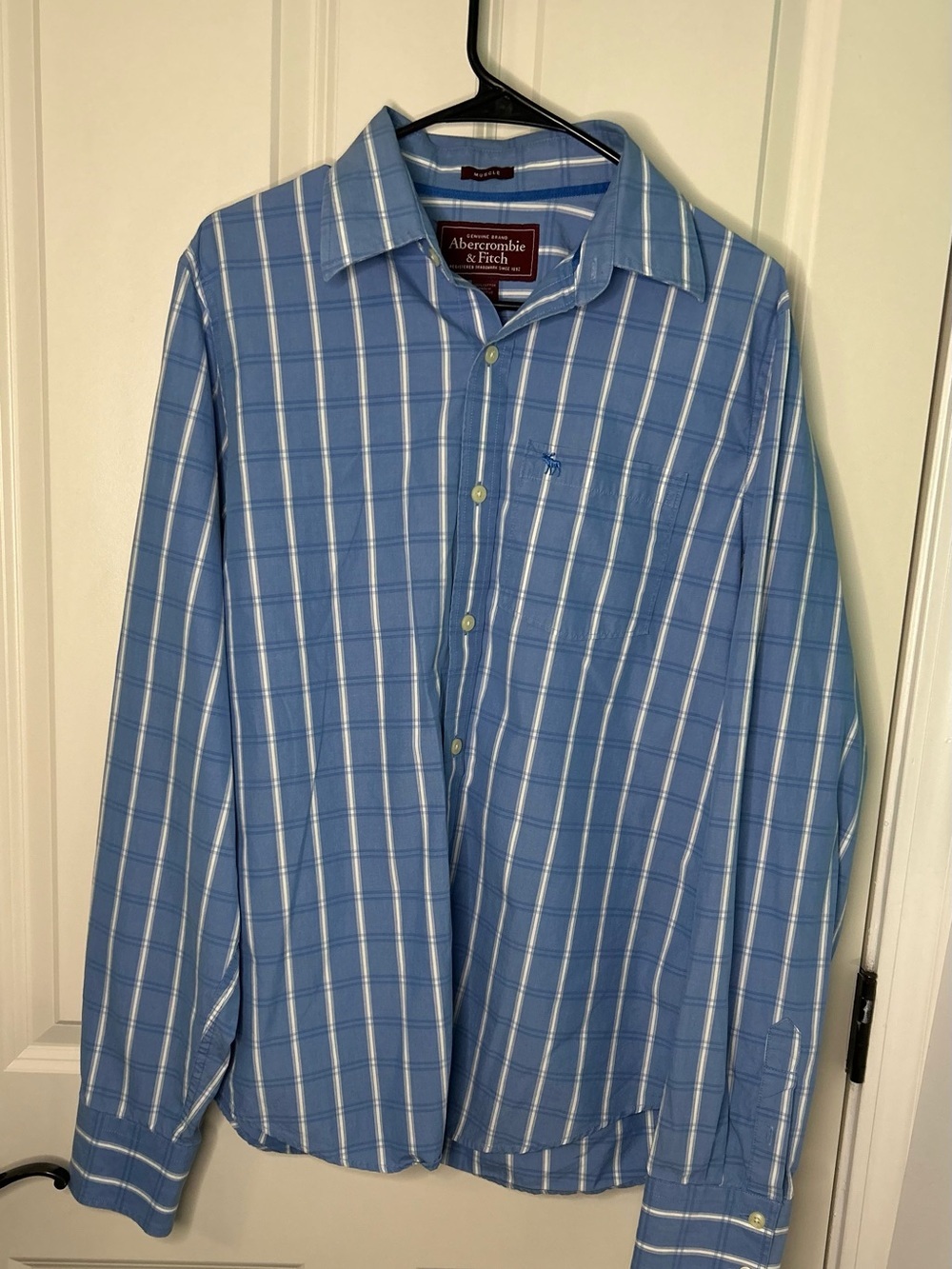 Vintage Abercrombie & Fitch Muscle Fit Blue White Striped Button Down L Y2K